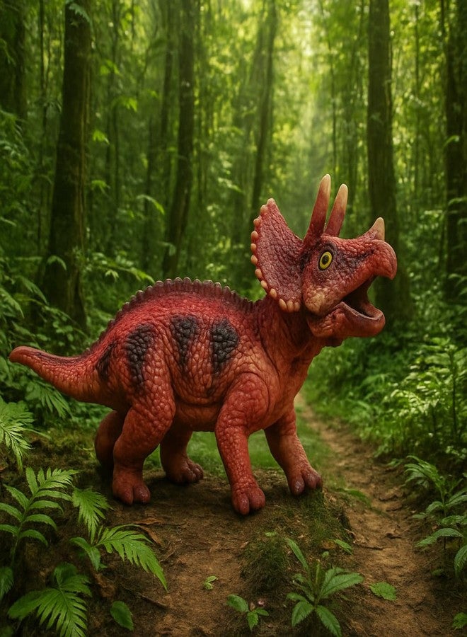 DTR Creation Triceratops Dinosaur Toy with Sound ? 20 cm Red-Brown Dino Figure with 3 Horns | Realistic Prehistoric Animal Toy with Piku Piku Music | Collectible Pack-of-1 - Image 3
